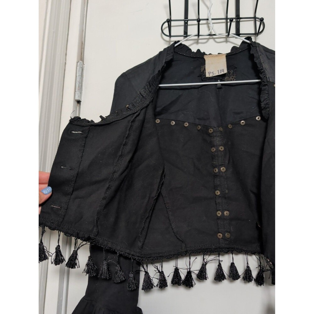 Rare Vintage Lip Service Goth Cropped Bell Sleeve Coin Tassel Top S PS114 - Picture 12 of 13